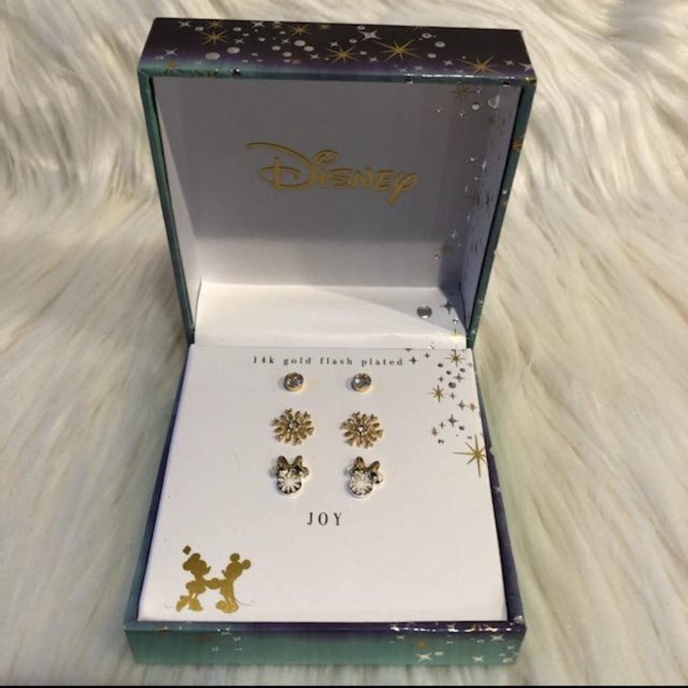 Disney Two-Tone Crystal Minnie Mouse Snowflake Earring Set